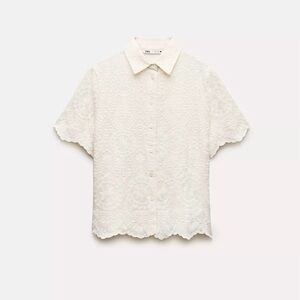 Zara Cream Lace Button Down Shirt with Matching Short, matching set